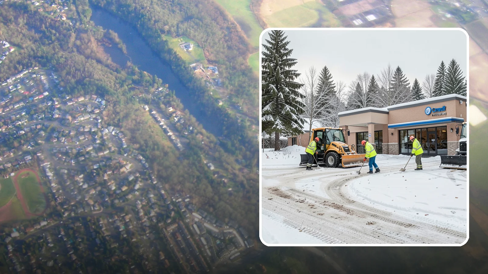 Credit Union Snow Removal in Algona, King County, WA - We keep your credit union's member lots, drive-up lanes, and entrances safe so serving your community never stops for the weather.