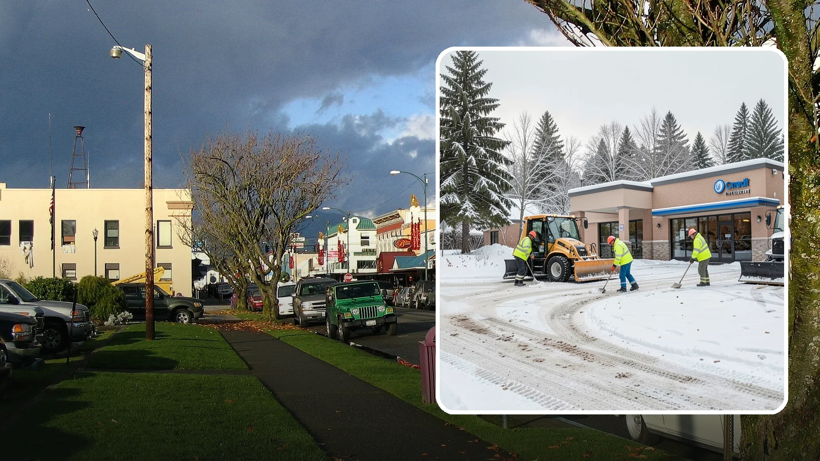Credit Union Snow Removal in Arlington, Snohomish County, WA - We keep your credit union's member lots, drive-up lanes, and entrances safe so serving your community never stops for the weather.