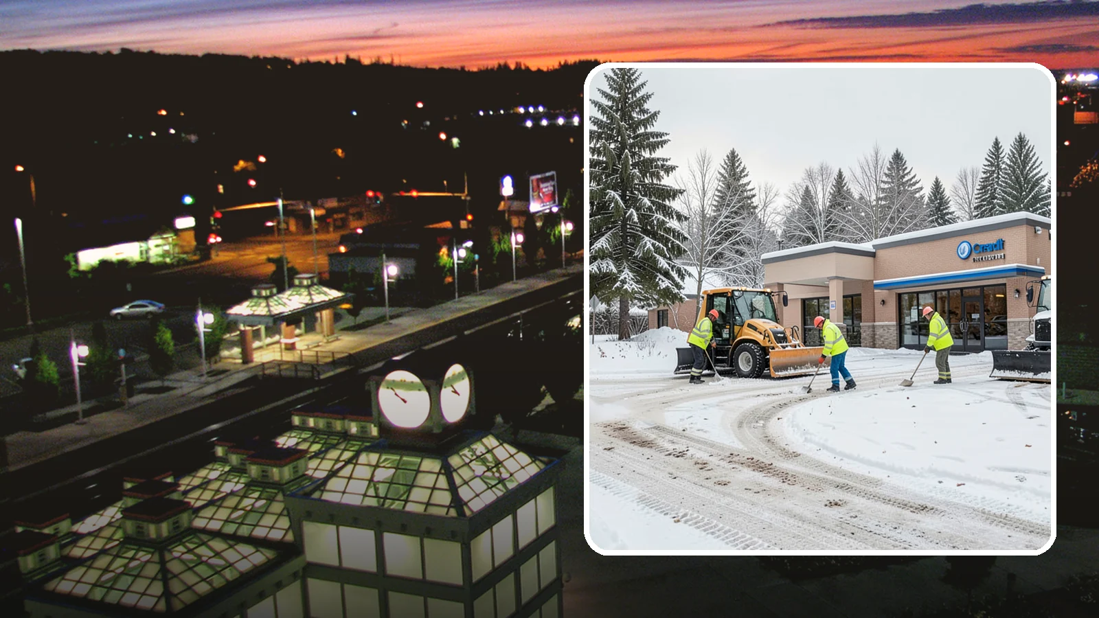 Credit Union Snow Removal in Auburn, King County, WA - We keep your credit union's member lots, drive-up lanes, and entrances safe so serving your community never stops for the weather.
