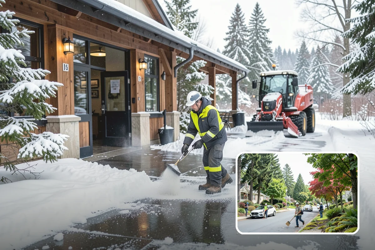 Credit Union Snow Removal in Beaux Arts Village, King County, WA - Member lots and drive-up lanes cleared before hours