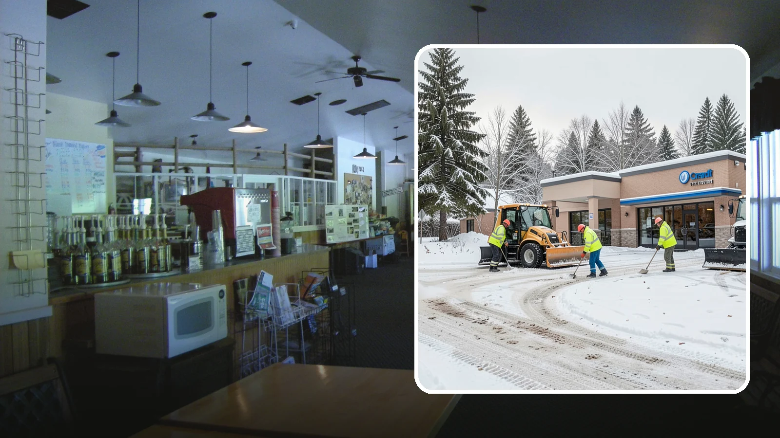 Credit Union Snow Removal in Black Diamond, King County, WA - We keep your credit union's member lots, drive-up lanes, and entrances safe so serving your community never stops for the weather.
