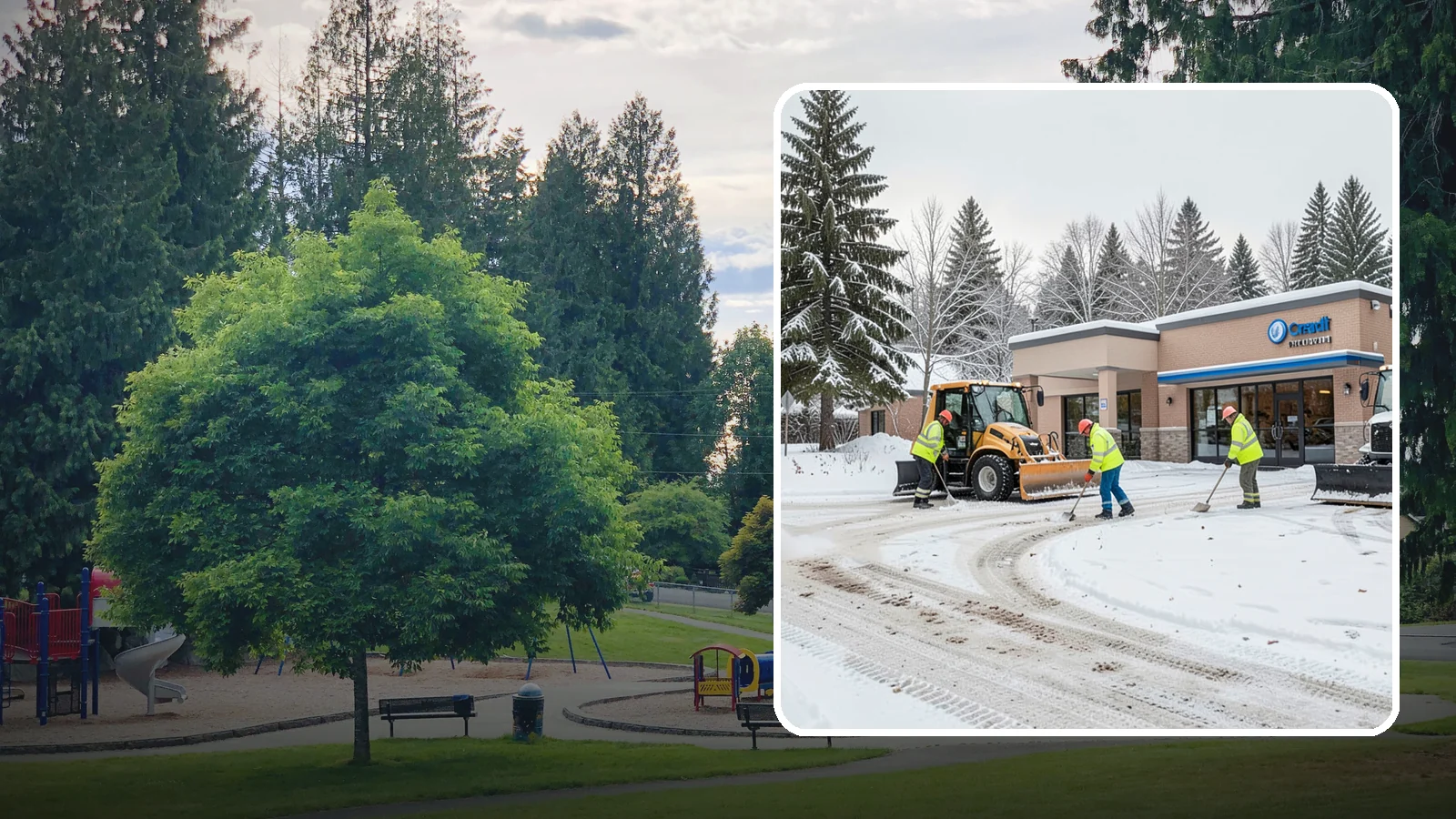 Credit Union Snow Removal in Bonney Lake, Pierce County, WA - We keep your credit union's member lots, drive-up lanes, and entrances safe so serving your community never stops for the weather.