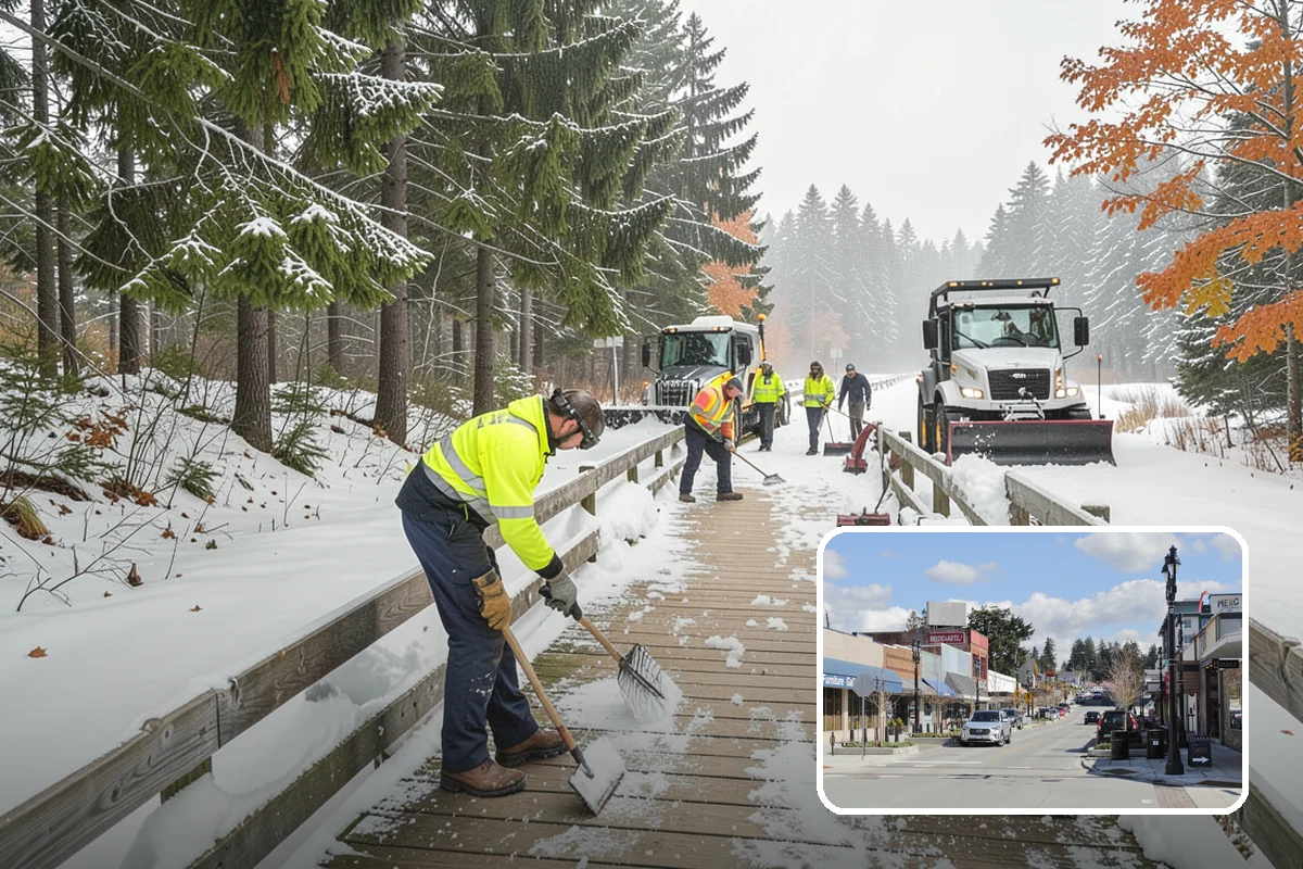 Credit Union Snow Removal in Bothell, King County, WA - Member lots and drive-up lanes cleared before hours