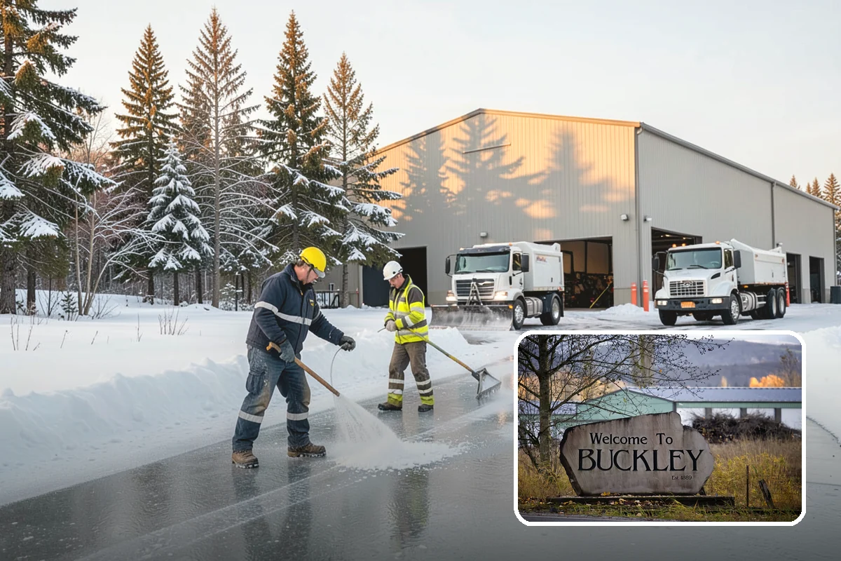 Credit Union Snow Removal in Buckley, Pierce County, WA - Member lots and drive-up lanes cleared before hours