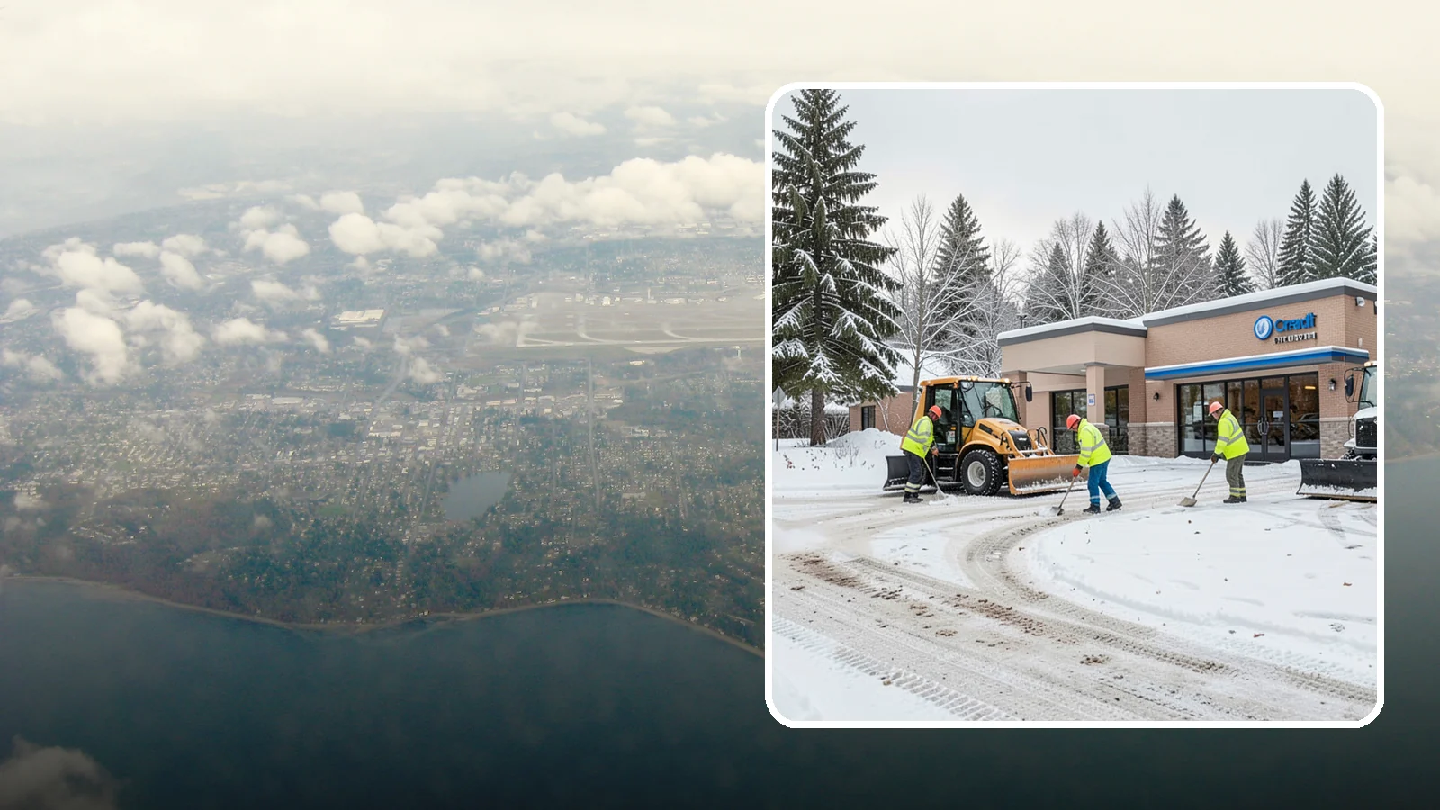 Credit Union Snow Removal in Burien, King County, WA - We keep your credit union's member lots, drive-up lanes, and entrances safe so serving your community never stops for the weather.
