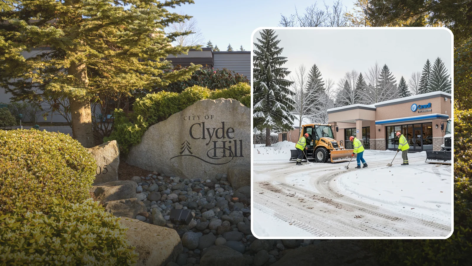 Credit Union Snow Removal in Clyde Hill, King County, WA - We keep your credit union's member lots, drive-up lanes, and entrances safe so serving your community never stops for the weather.