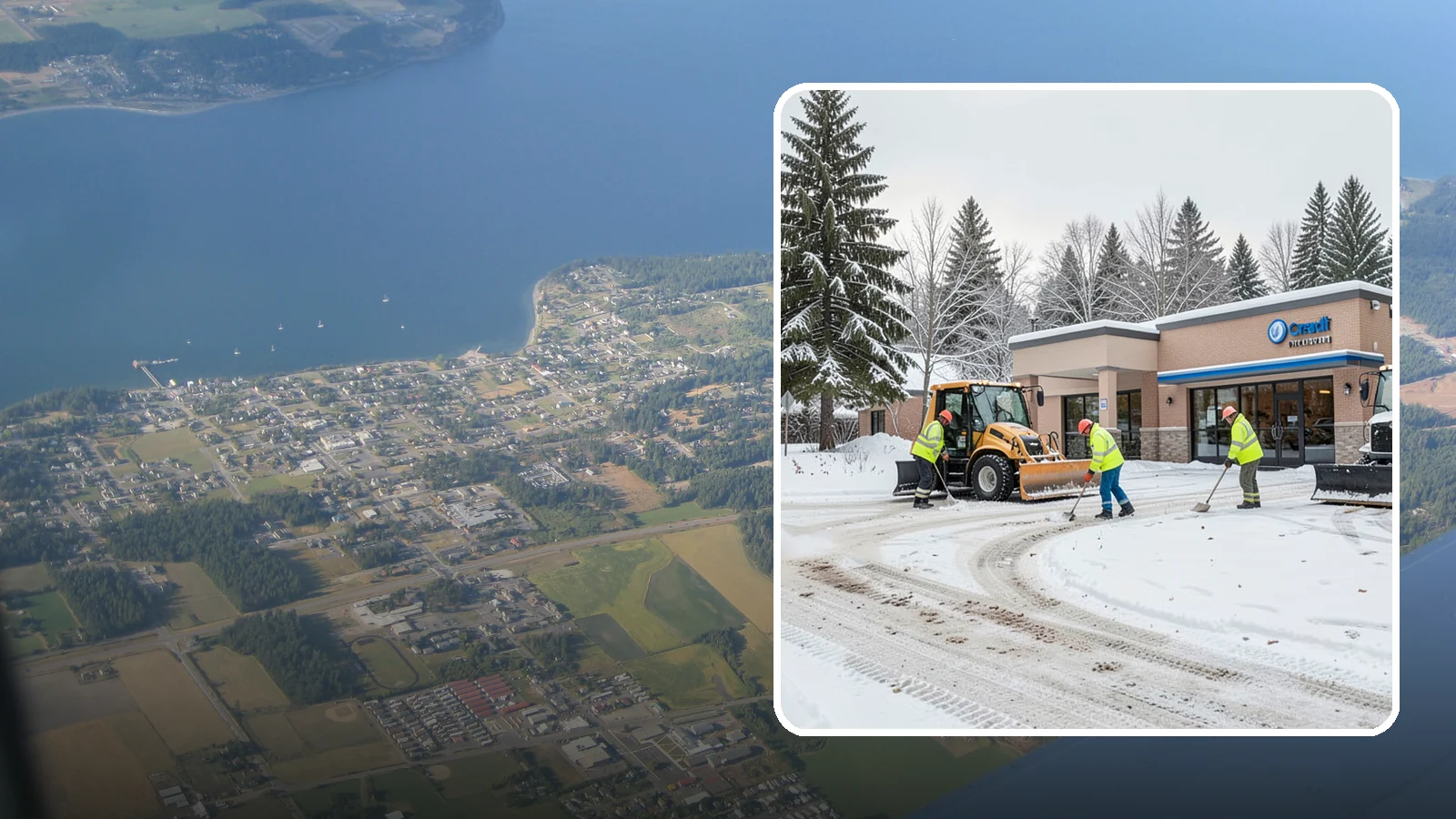 Credit Union Snow Removal in Coupeville, Island County, WA - We keep your credit union's member lots, drive-up lanes, and entrances safe so serving your community never stops for the weather.