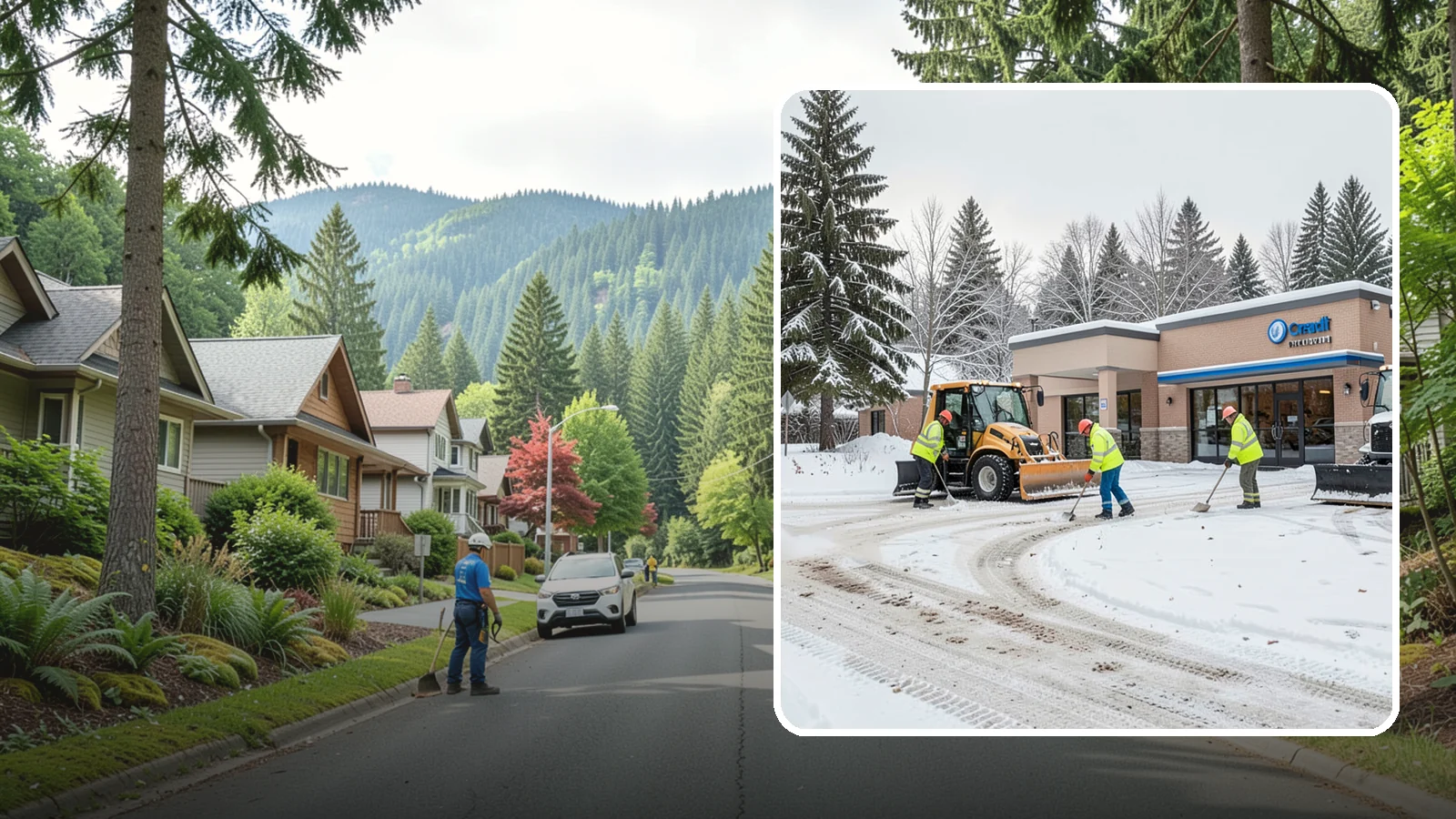 Credit Union Snow Removal in Darrington, Snohomish County, WA - We keep your credit union's member lots, drive-up lanes, and entrances safe so serving your community never stops for the weather.