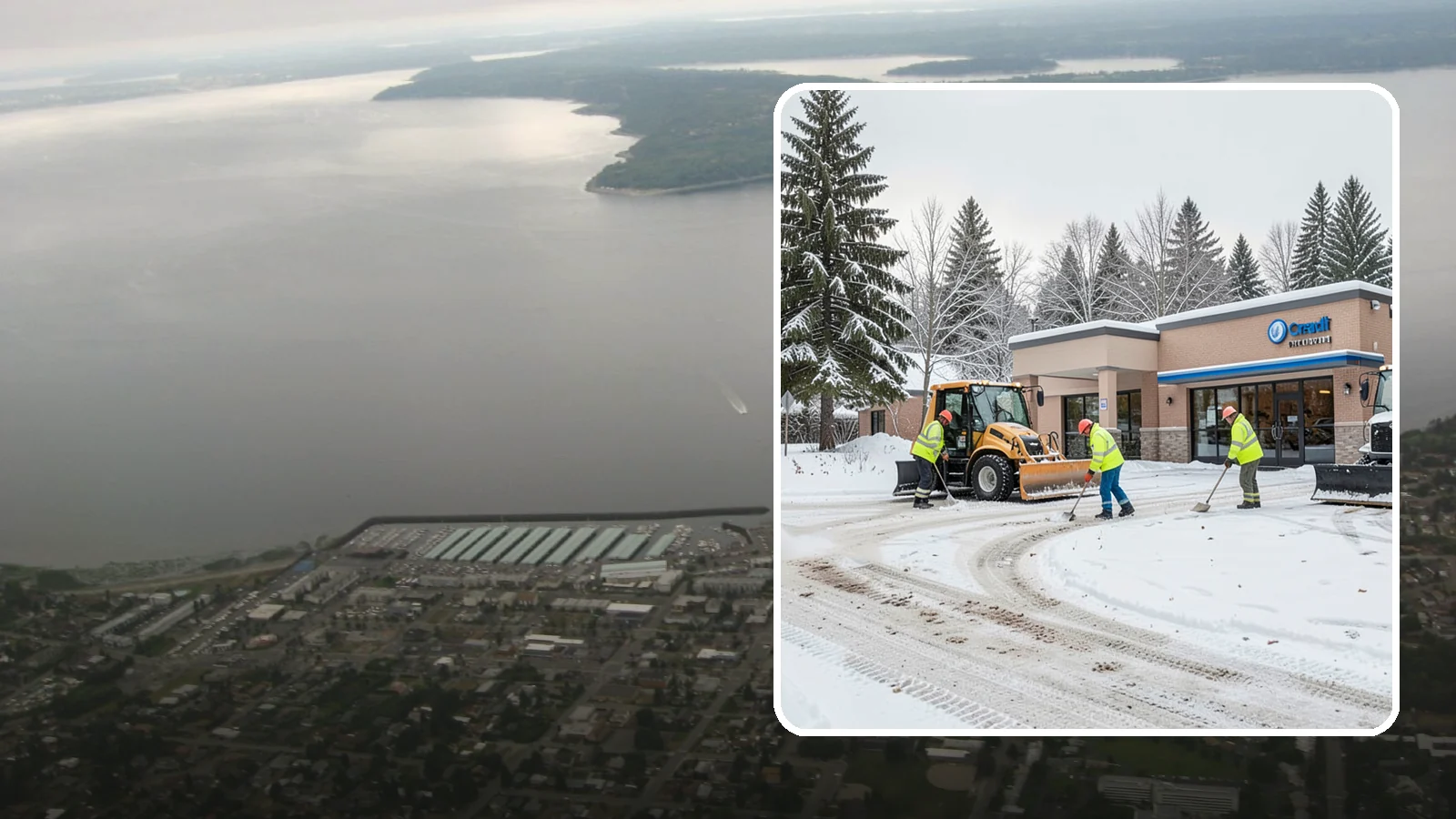 Credit Union Snow Removal in Des Moines, King County, WA - We keep your credit union's member lots, drive-up lanes, and entrances safe so serving your community never stops for the weather.