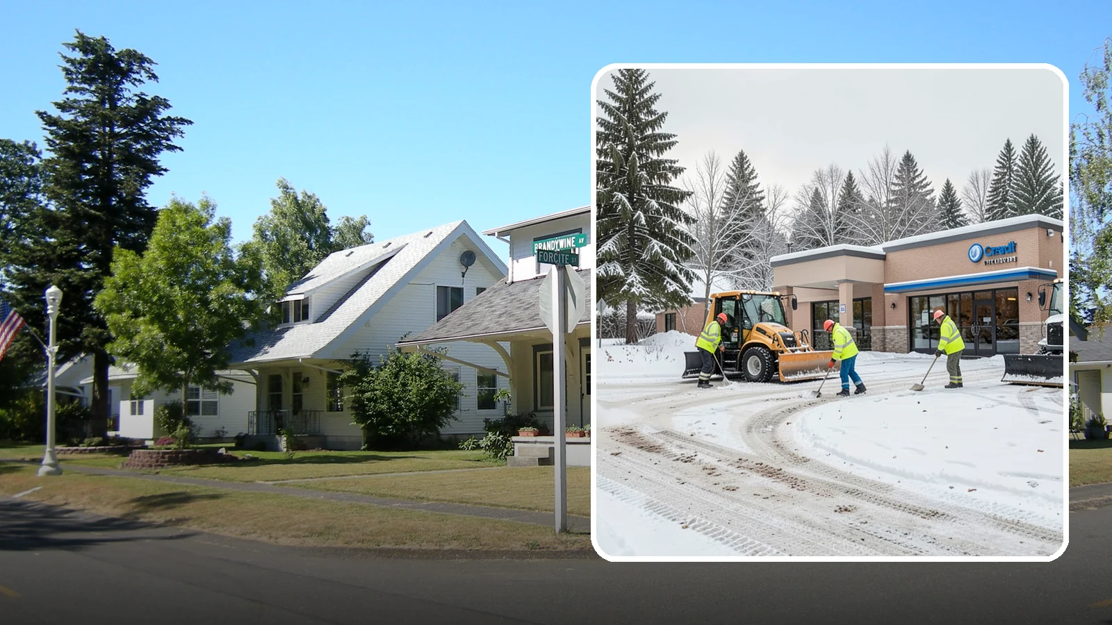 Credit Union Snow Removal in DuPont, Pierce County, WA - We keep your credit union's member lots, drive-up lanes, and entrances safe so serving your community never stops for the weather.