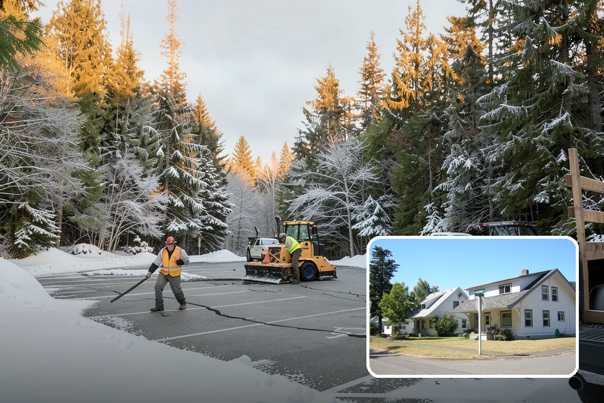 Credit Union Snow Removal in DuPont, Pierce County, WA - Member lots and drive-up lanes cleared before hours