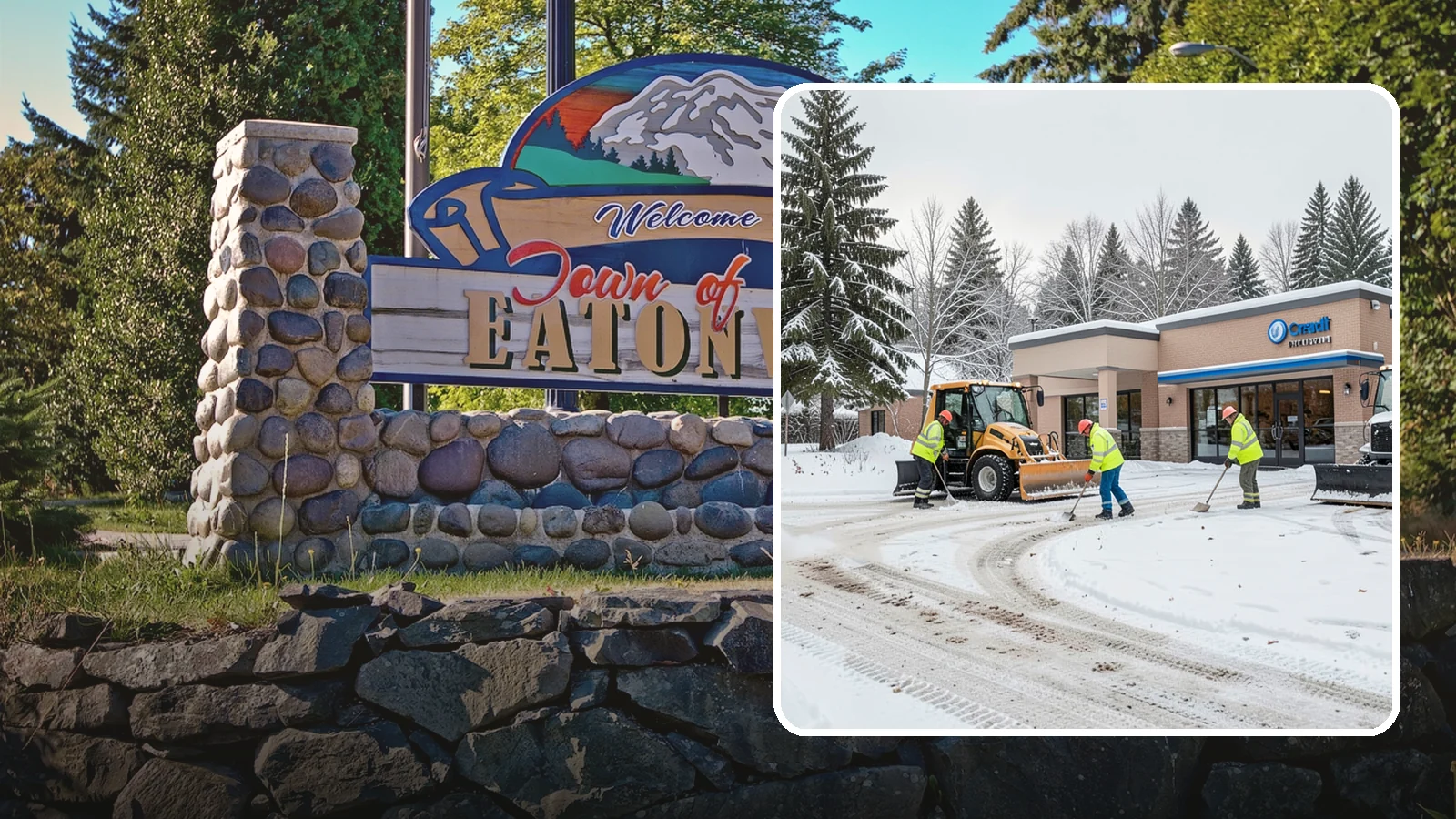 Credit Union Snow Removal in Eatonville, Pierce County, WA - We keep your credit union's member lots, drive-up lanes, and entrances safe so serving your community never stops for the weather.