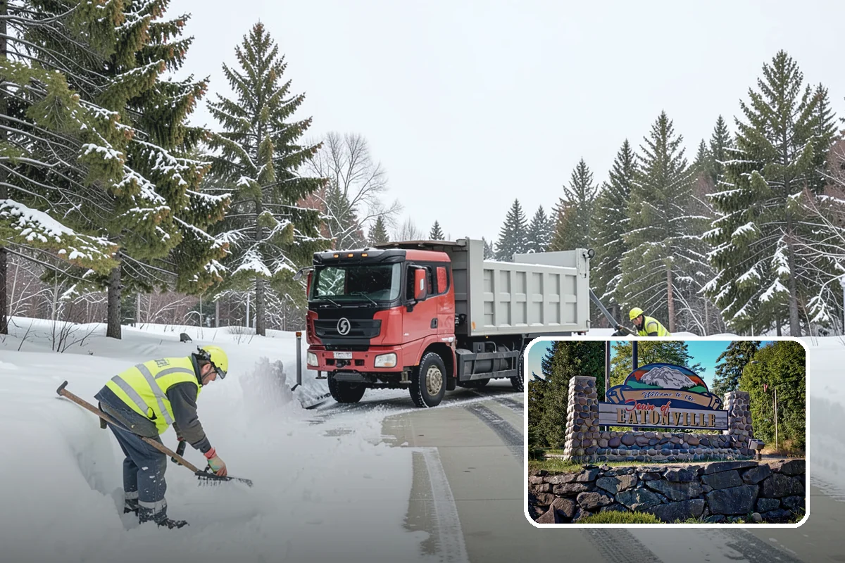 Credit Union Snow Removal in Eatonville, Pierce County, WA - Member lots and drive-up lanes cleared before hours