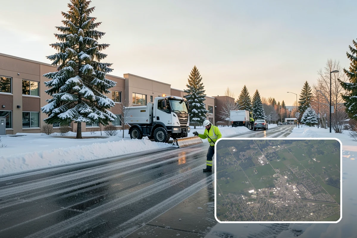Credit Union Snow Removal in Enumclaw, King County, WA - Member lots and drive-up lanes cleared before hours
