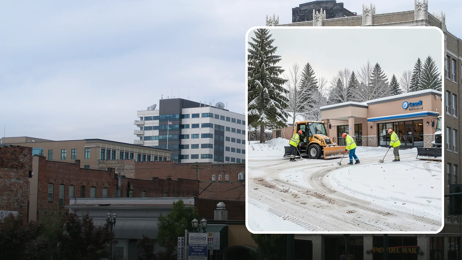 Credit Union Snow Removal in Everett, Snohomish County, WA - We keep your credit union's member lots, drive-up lanes, and entrances safe so serving your community never stops for the weather.