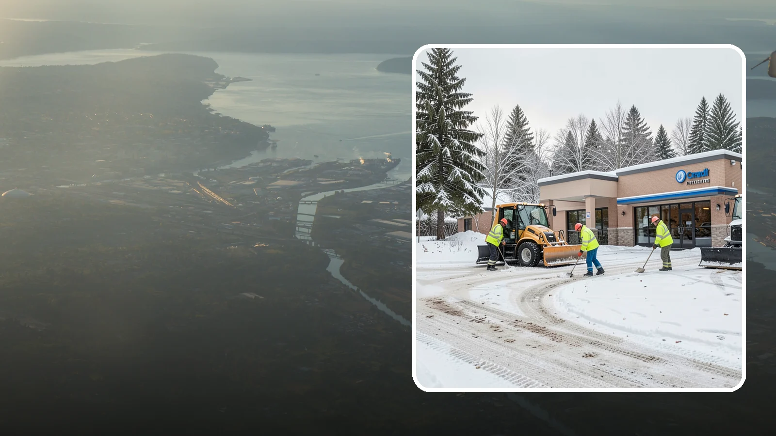 Credit Union Snow Removal in Fife, Pierce County, WA - We keep your credit union's member lots, drive-up lanes, and entrances safe so serving your community never stops for the weather.