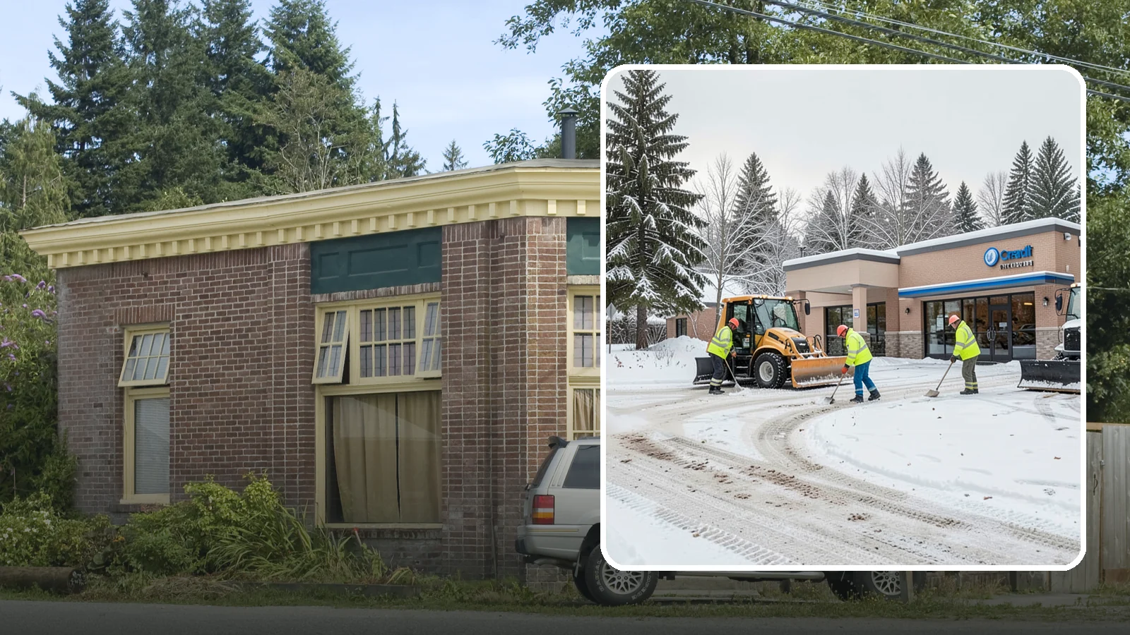 Credit Union Snow Removal in Hamilton, Skagit County, WA - We keep your credit union's member lots, drive-up lanes, and entrances safe so serving your community never stops for the weather.