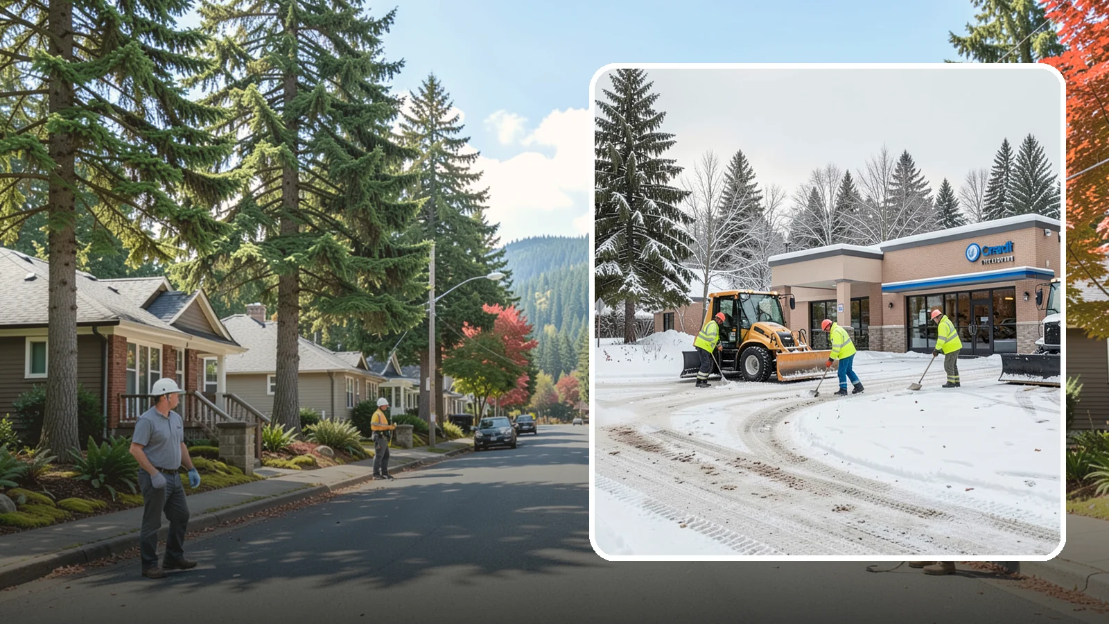 Credit Union Snow Removal in Hunts Point, King County, WA - We keep your credit union's member lots, drive-up lanes, and entrances safe so serving your community never stops for the weather.