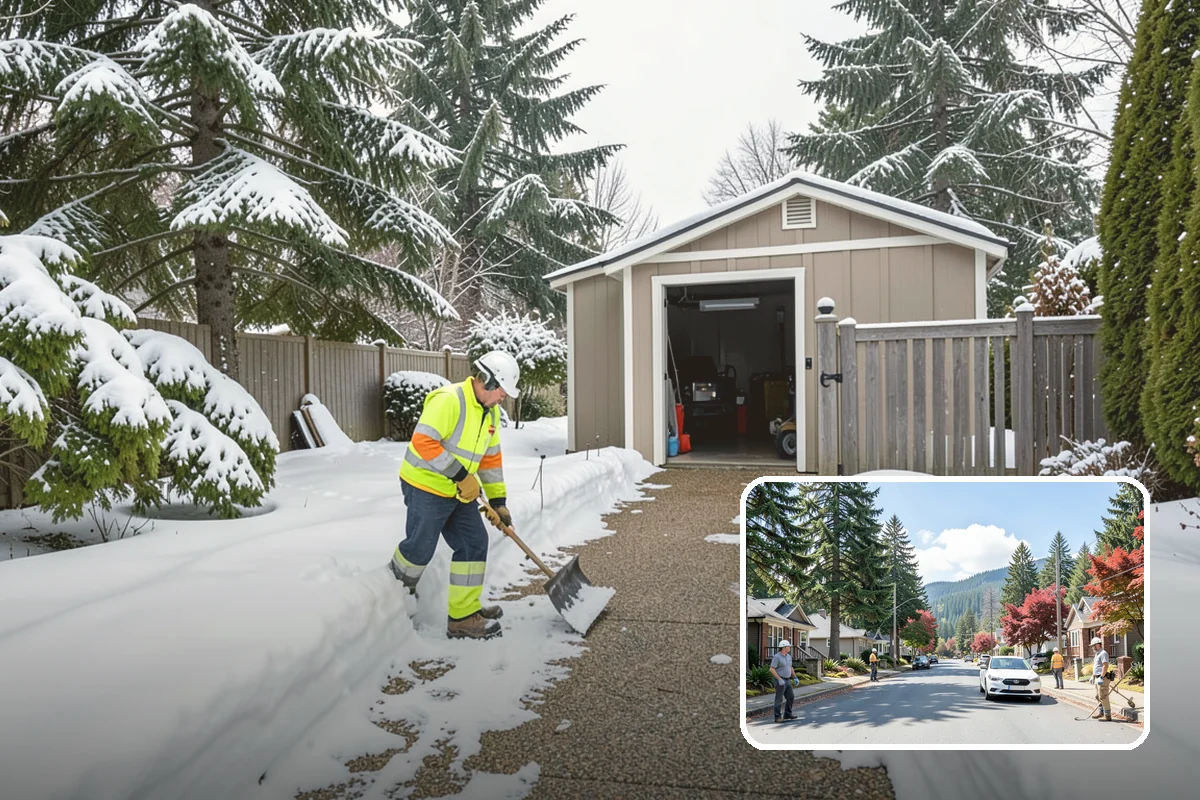 Credit Union Snow Removal in Hunts Point, King County, WA - Member lots and drive-up lanes cleared before hours