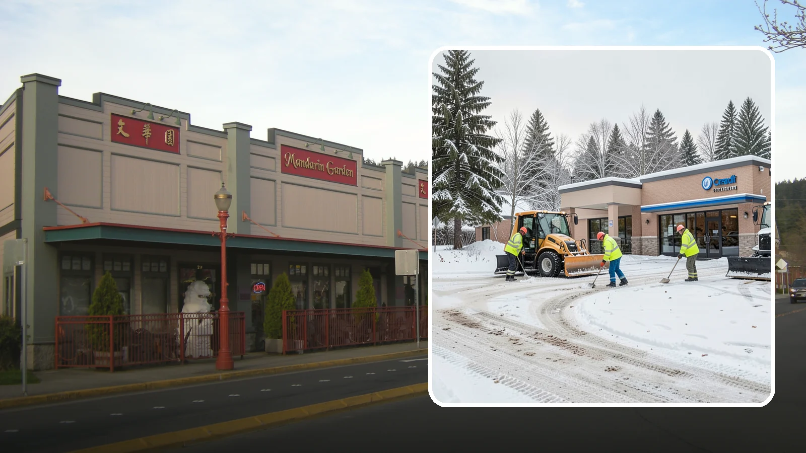 Credit Union Snow Removal in Issaquah, King County, WA - We keep your credit union's member lots, drive-up lanes, and entrances safe so serving your community never stops for the weather.