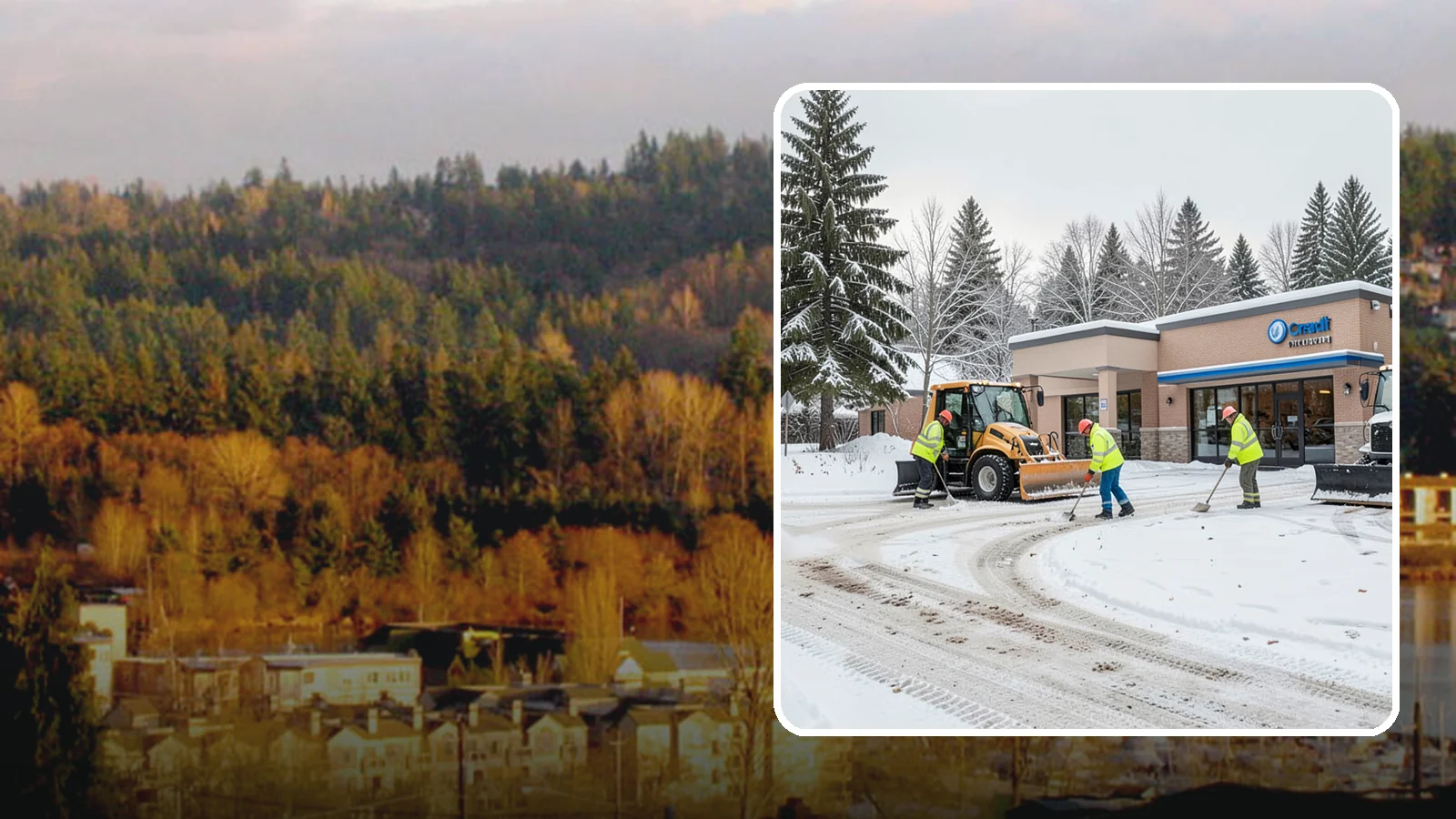 Credit Union Snow Removal in Kenmore, King County, WA - We keep your credit union's member lots, drive-up lanes, and entrances safe so serving your community never stops for the weather.