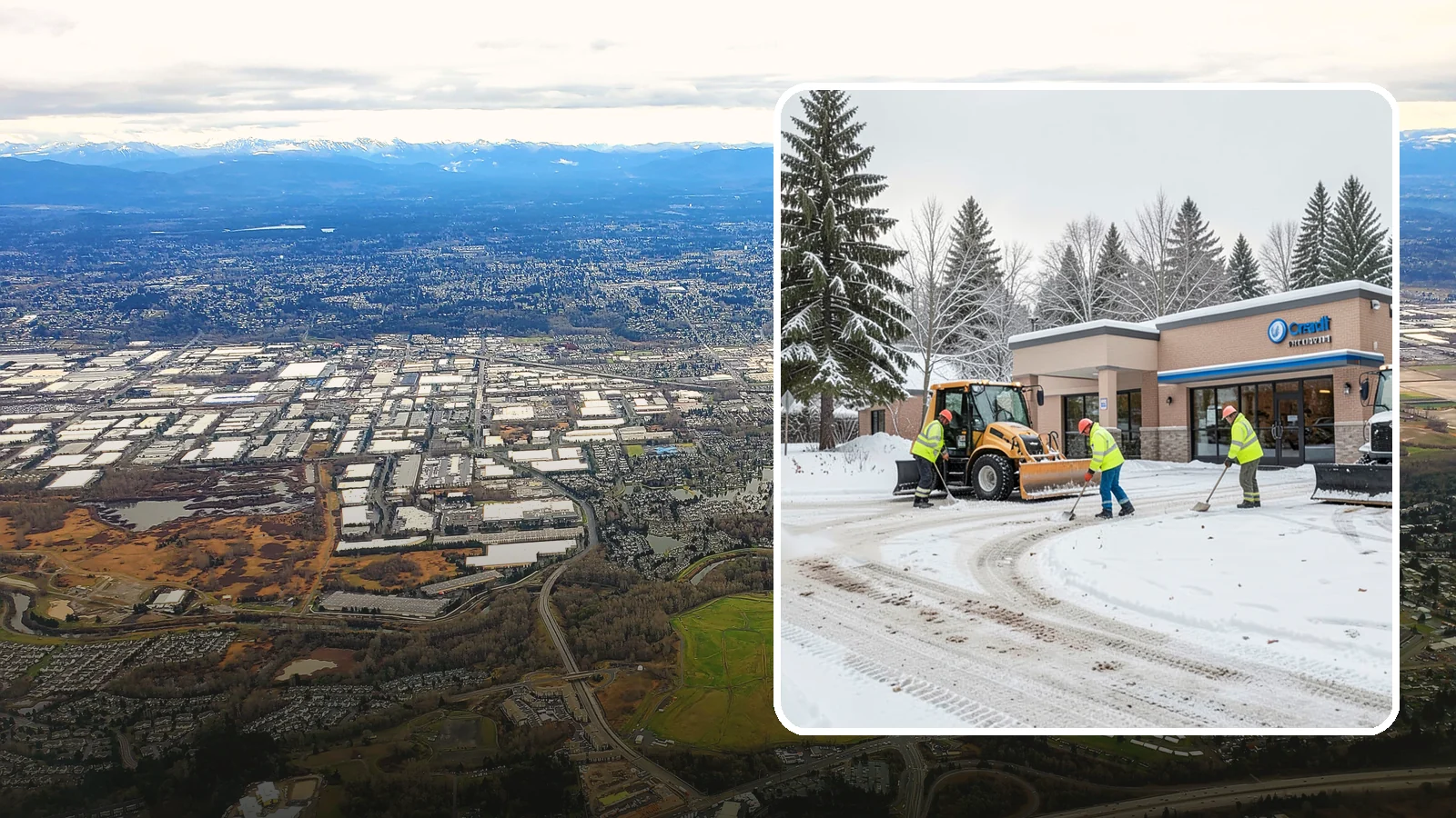 Credit Union Snow Removal in Kent, King County, WA - We keep your credit union's member lots, drive-up lanes, and entrances safe so serving your community never stops for the weather.