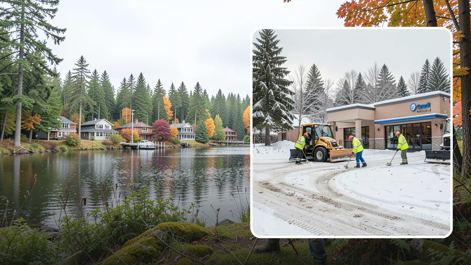 Credit Union Snow Removal in La Conner, Skagit County, WA - We keep your credit union's member lots, drive-up lanes, and entrances safe so serving your community never stops for the weather.