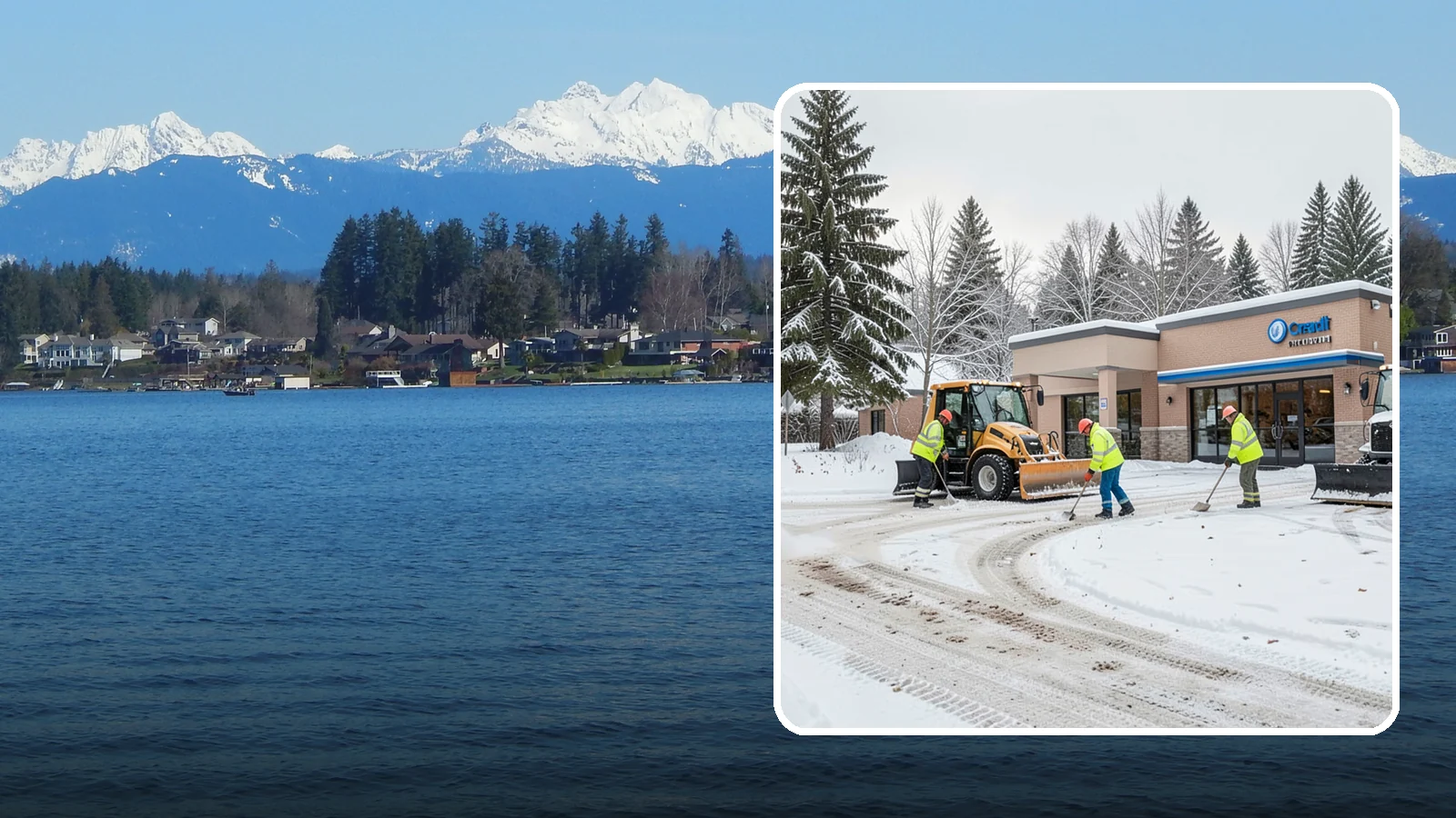 Credit Union Snow Removal in Lake Stevens, Snohomish County, WA - We keep your credit union's member lots, drive-up lanes, and entrances safe so serving your community never stops for the weather.