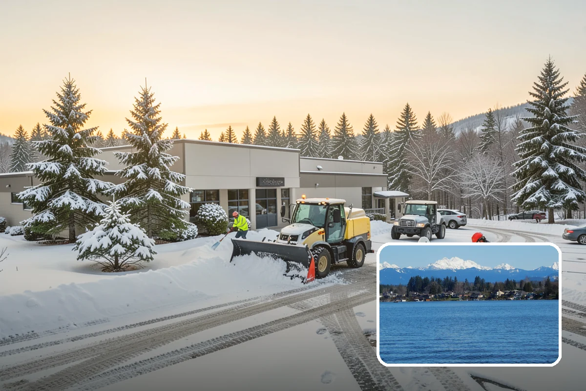 Credit Union Snow Removal in Lake Stevens, Snohomish County, WA - Member lots and drive-up lanes cleared before hours