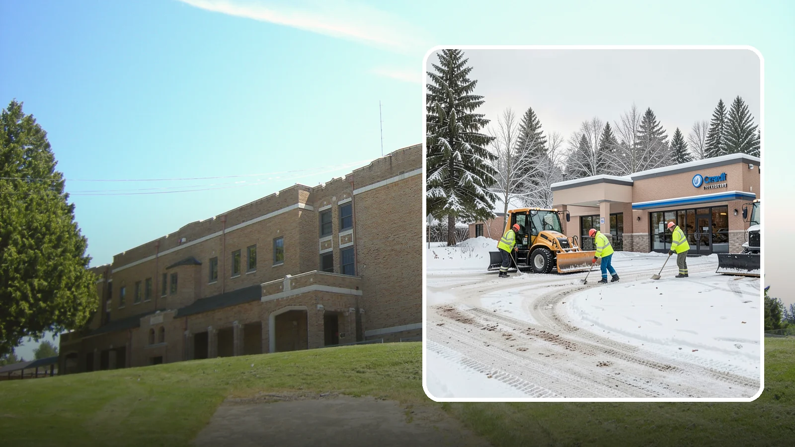 Credit Union Snow Removal in Maple Valley, King County, WA - We keep your credit union's member lots, drive-up lanes, and entrances safe so serving your community never stops for the weather.