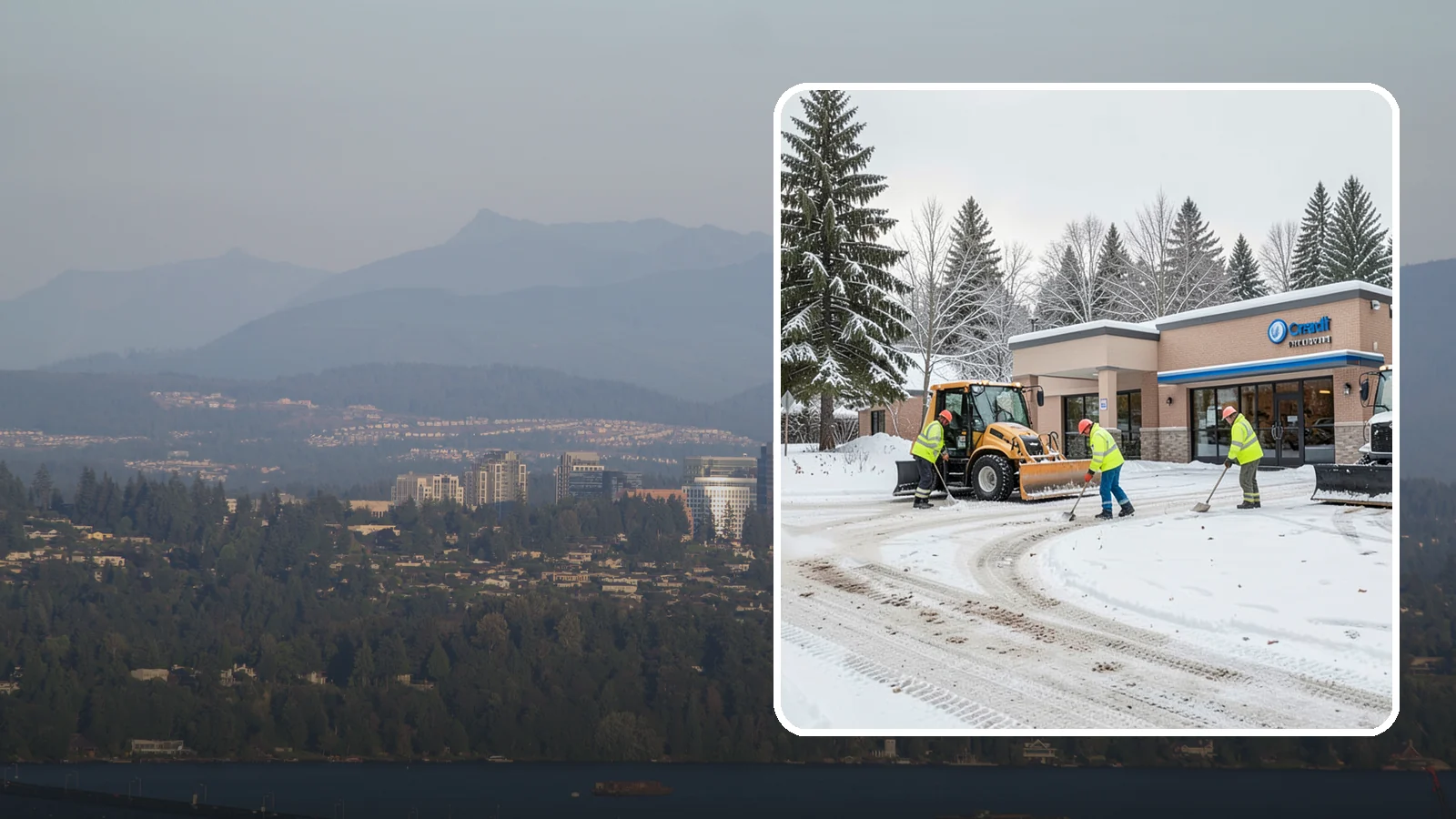 Credit Union Snow Removal in Medina, King County, WA - We keep your credit union's member lots, drive-up lanes, and entrances safe so serving your community never stops for the weather.