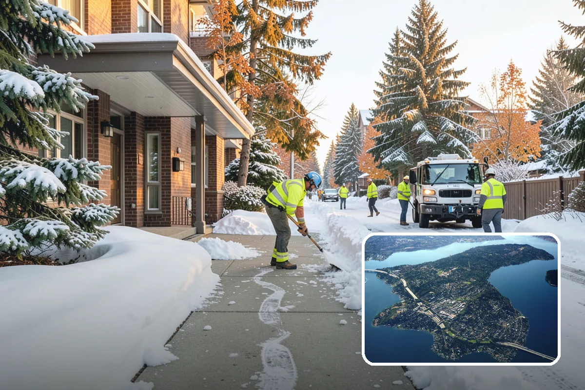 Credit Union Snow Removal in Mercer Island, King County, WA - Member lots and drive-up lanes cleared before hours