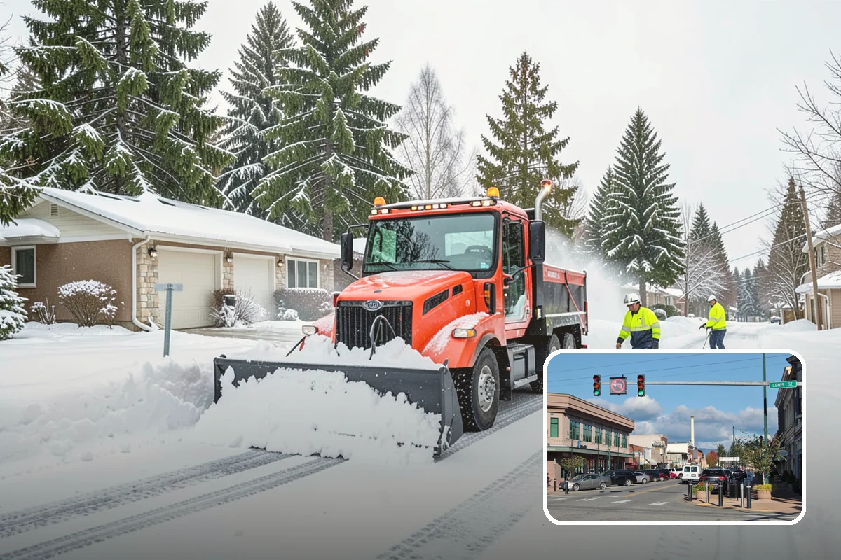 Credit Union Snow Removal in Monroe, Snohomish County, WA - Member lots and drive-up lanes cleared before hours