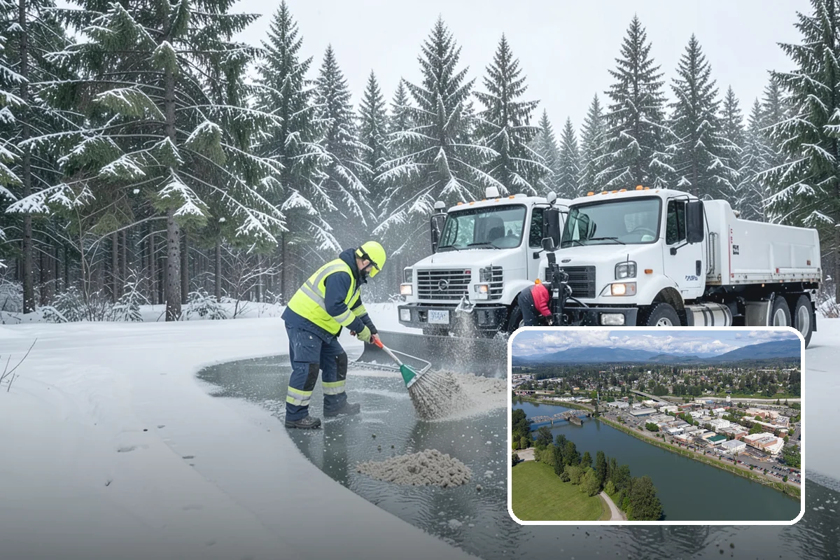 Credit Union Snow Removal in Mount Vernon, Skagit County, WA - Member lots and drive-up lanes cleared before hours