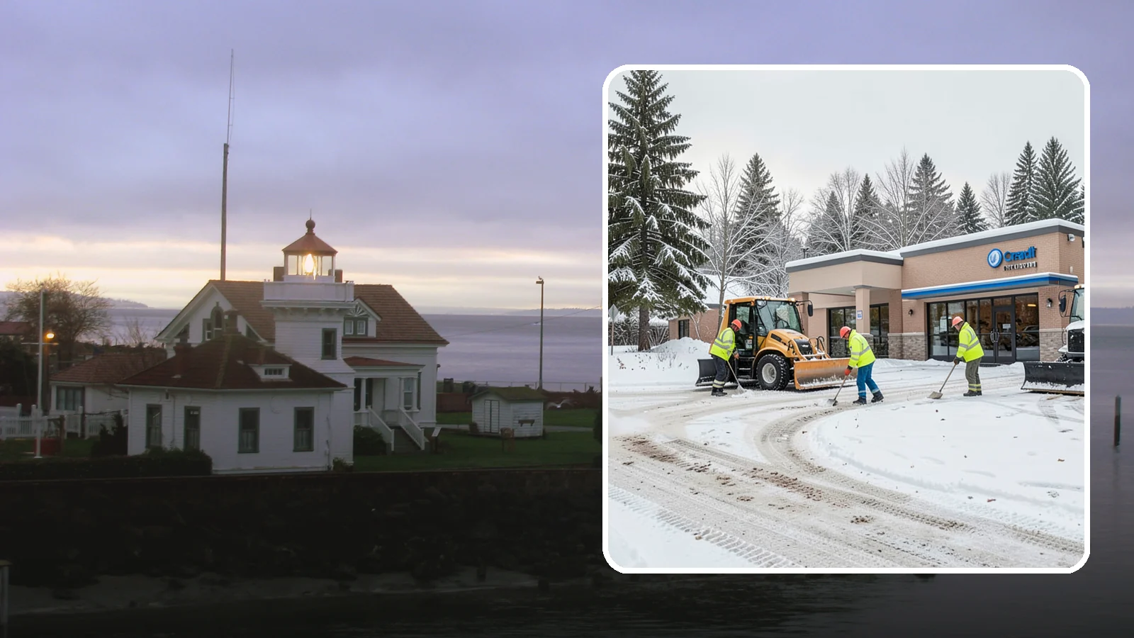 Credit Union Snow Removal in Mukilteo, Snohomish County, WA - We keep your credit union's member lots, drive-up lanes, and entrances safe so serving your community never stops for the weather.