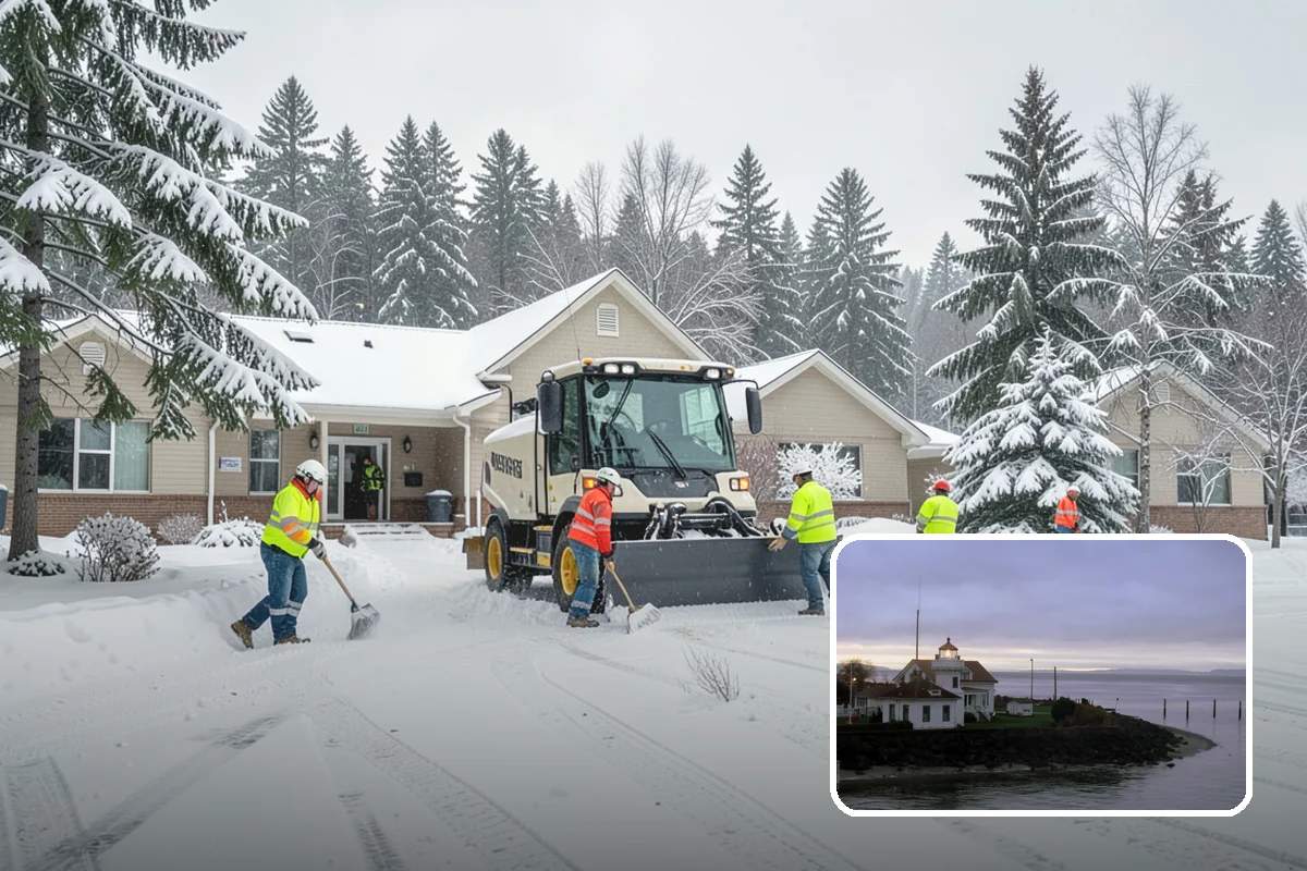 Credit Union Snow Removal in Mukilteo, Snohomish County, WA - Member lots and drive-up lanes cleared before hours