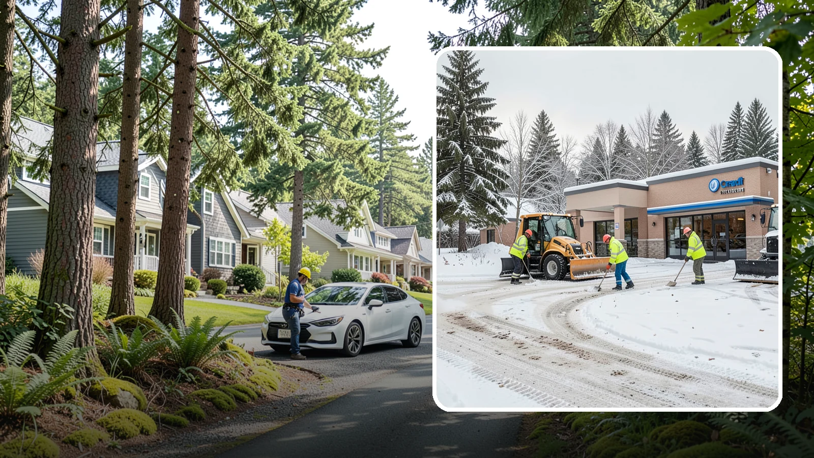 Credit Union Snow Removal in Normandy Park, King County, WA - We keep your credit union's member lots, drive-up lanes, and entrances safe so serving your community never stops for the weather.