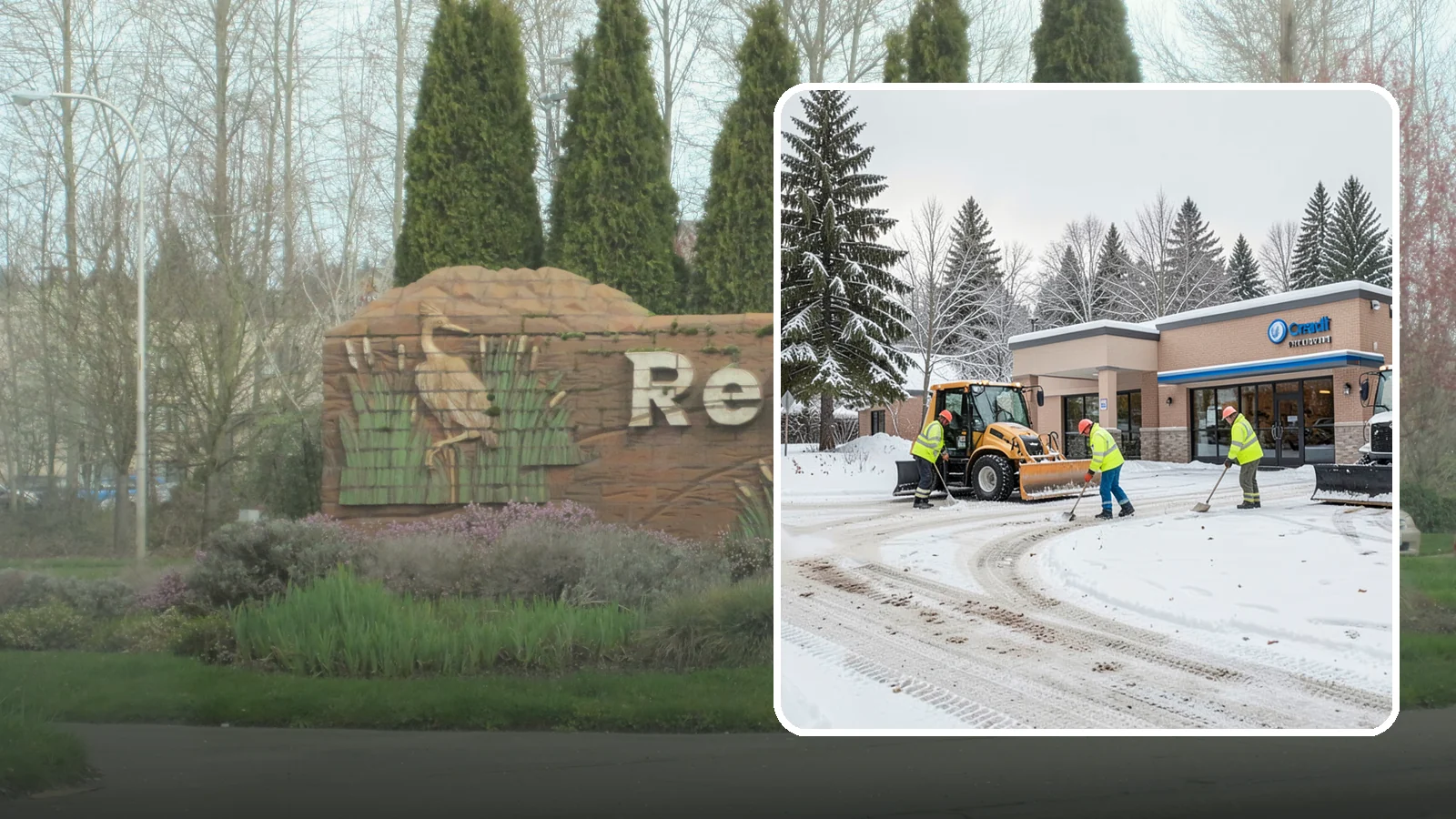 Credit Union Snow Removal in Renton, King County, WA - We keep your credit union's member lots, drive-up lanes, and entrances safe so serving your community never stops for the weather.