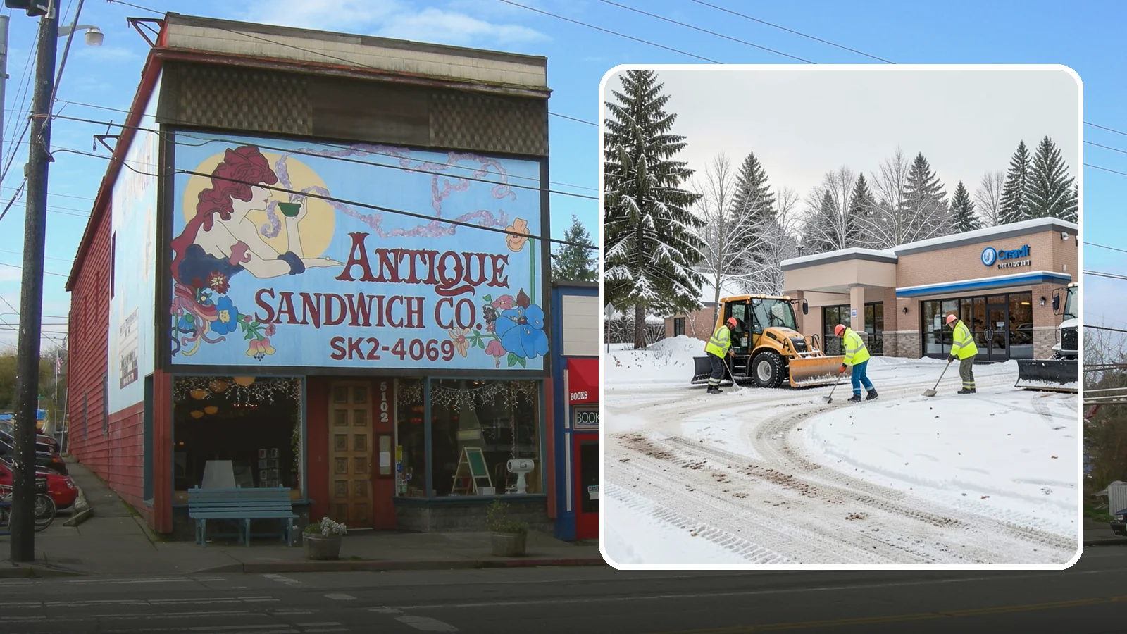Credit Union Snow Removal in Ruston, Pierce County, WA - We keep your credit union's member lots, drive-up lanes, and entrances safe so serving your community never stops for the weather.