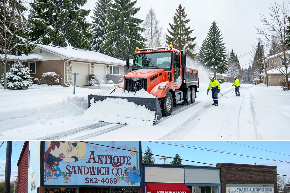 Credit Union Snow Removal in Ruston, Pierce County, WA - Coverage matters most from late November through February during lowland freeze events.