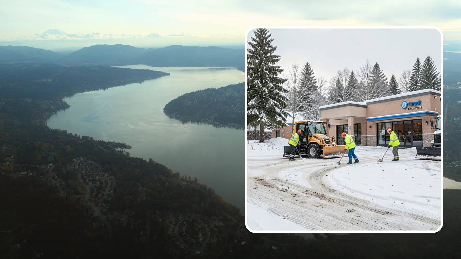 Credit Union Snow Removal in Sammamish, King County, WA - We keep your credit union's member lots, drive-up lanes, and entrances safe so serving your community never stops for the weather.