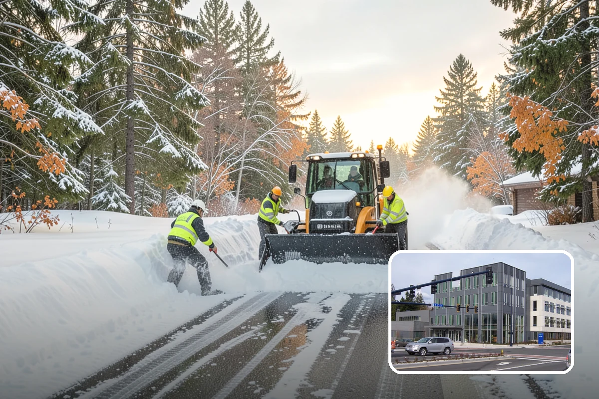 Credit Union Snow Removal in Shoreline, King County, WA - Member lots and drive-up lanes cleared before hours