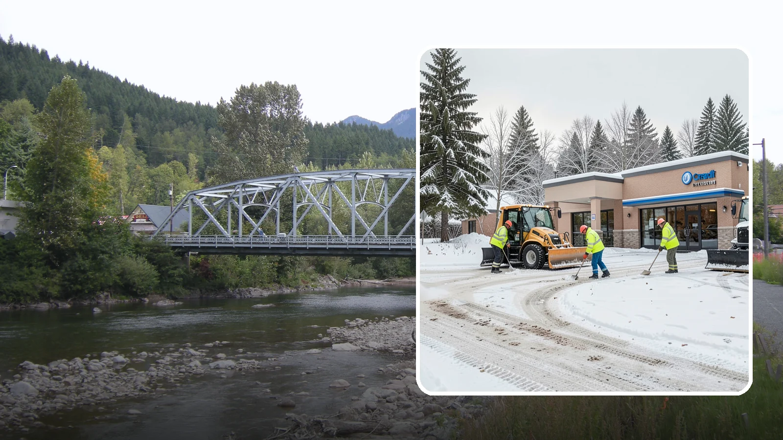 Credit Union Snow Removal in Skykomish, King County, WA - We keep your credit union's member lots, drive-up lanes, and entrances safe so serving your community never stops for the weather.