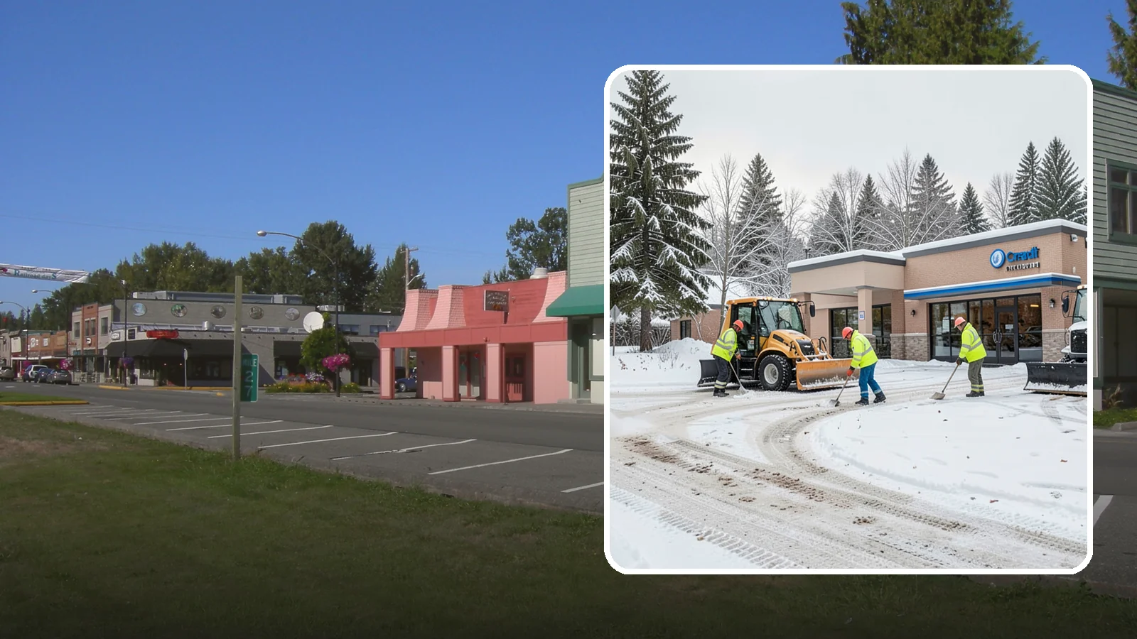 Credit Union Snow Removal in Snoqualmie, King County, WA - We keep your credit union's member lots, drive-up lanes, and entrances safe so serving your community never stops for the weather.