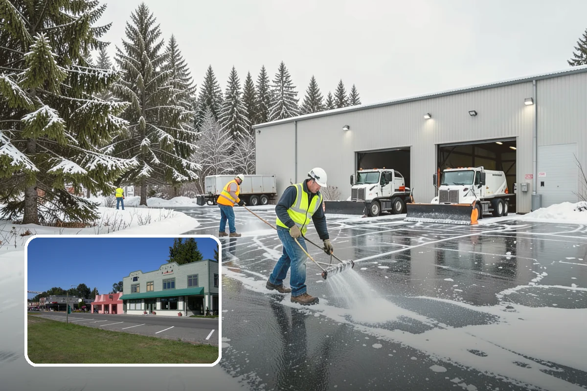 Credit Union Snow Removal in Snoqualmie, King County, WA - Member lots and drive-up lanes cleared before hours
