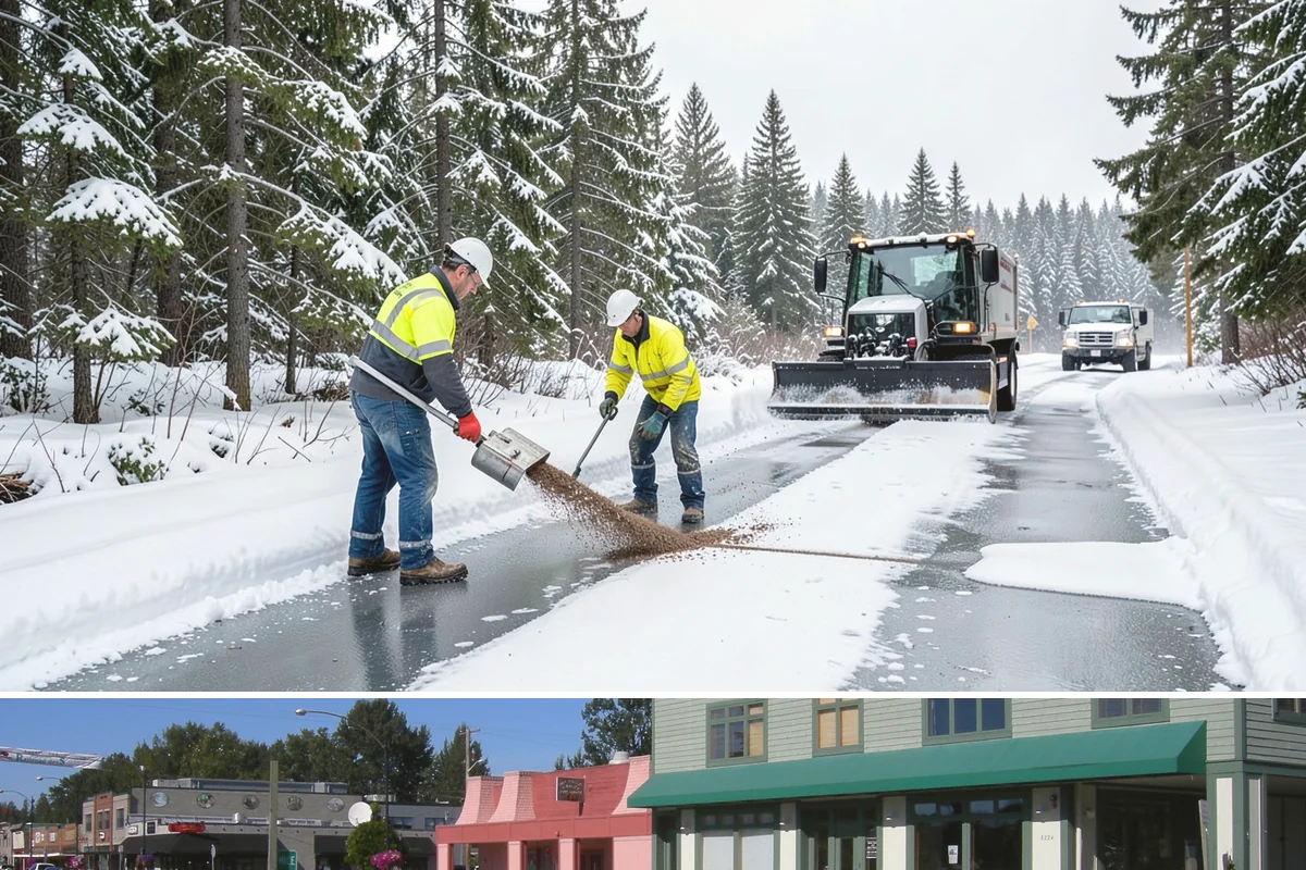 Credit Union Snow Removal in Snoqualmie, King County, WA - Coverage matters most from late November through February during lowland freeze events.
