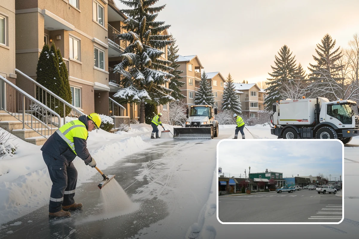 Credit Union Snow Removal in Stanwood, Snohomish County, WA - Member lots and drive-up lanes cleared before hours