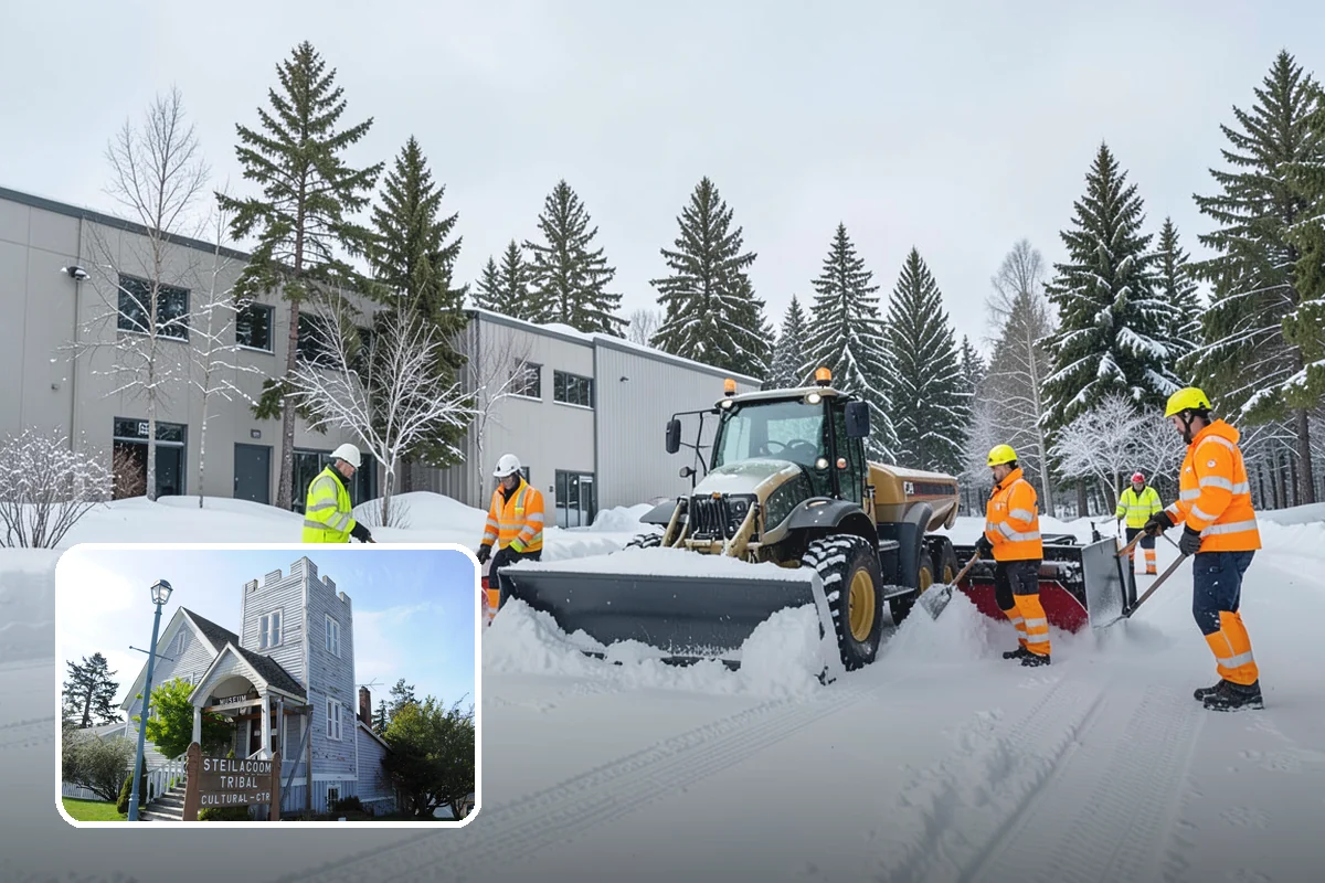 Credit Union Snow Removal in Steilacoom, Pierce County, WA - Member lots and drive-up lanes cleared before hours