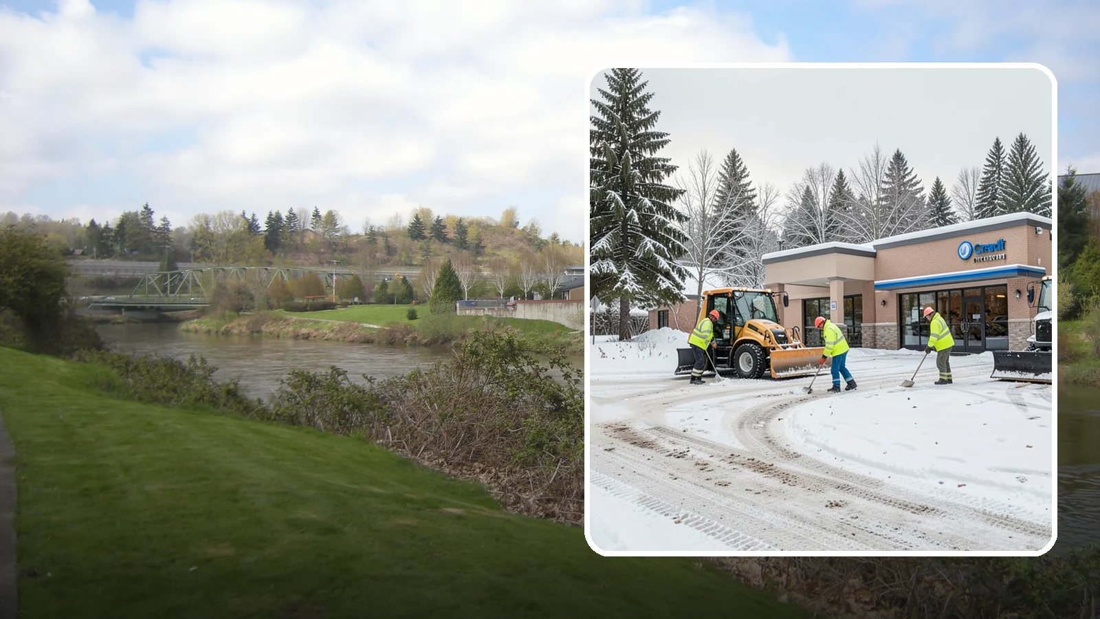 Credit Union Snow Removal in Tukwila, King County, WA - We keep your credit union's member lots, drive-up lanes, and entrances safe so serving your community never stops for the weather.