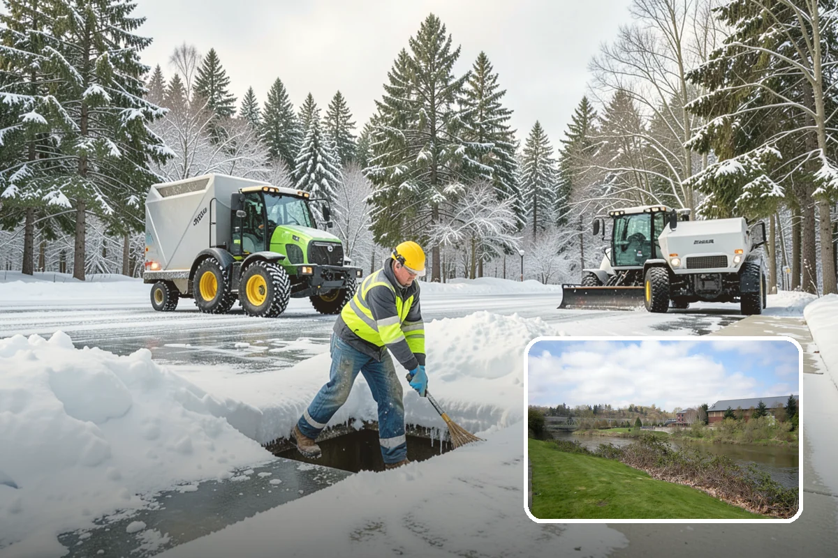 Credit Union Snow Removal in Tukwila, King County, WA - Member lots and drive-up lanes cleared before hours